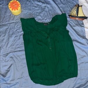 Soho Green and Gray Ruffled Raglan Blouse